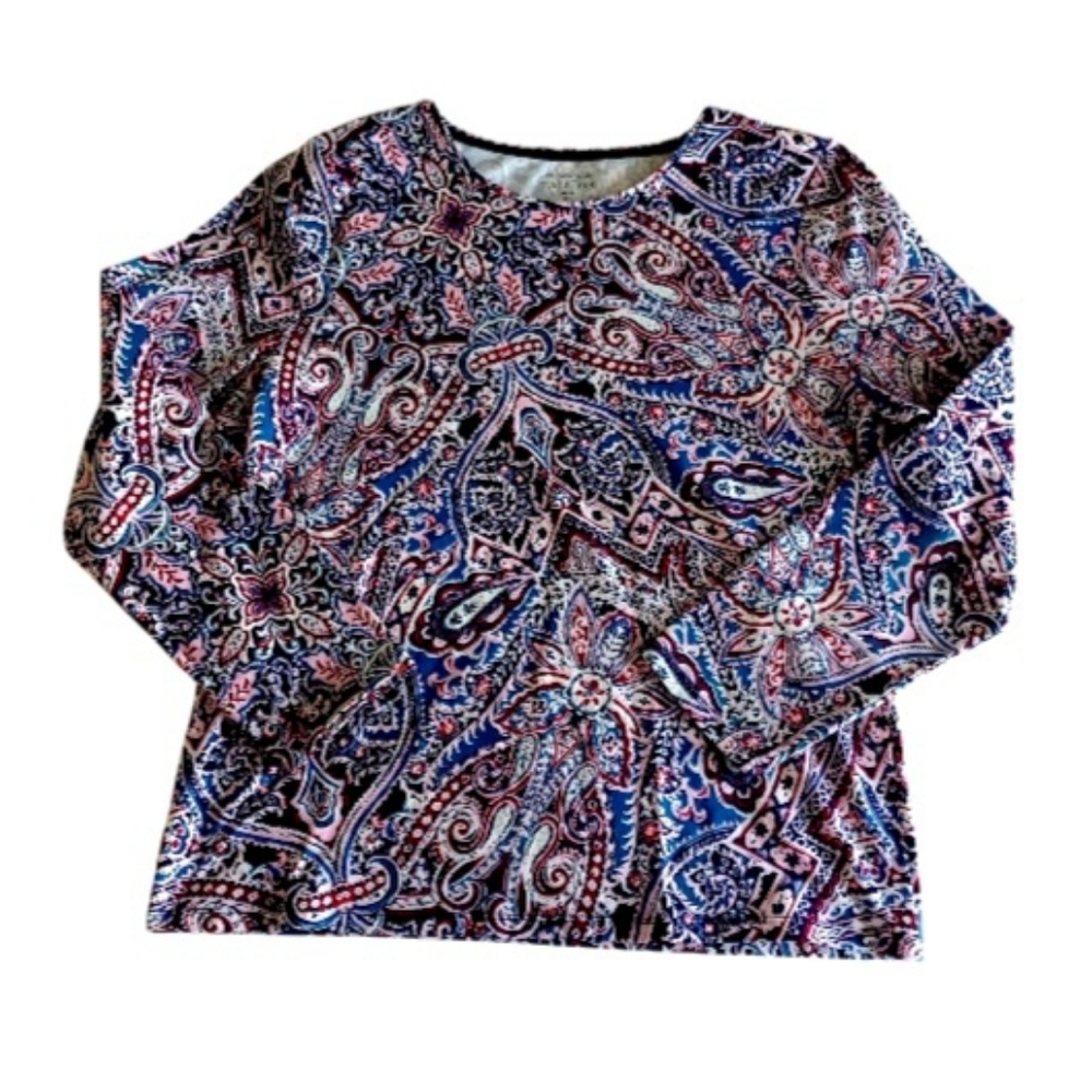 Talbots Crewneck Tee - Scrolling Paisley, Size XLp - Picture 3 of 16
